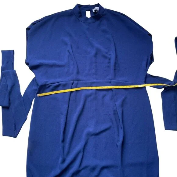 Closet London Blue High Neck Belted Dolman Sleeve Midi Dress SZ 8 - Picture 11 of 12